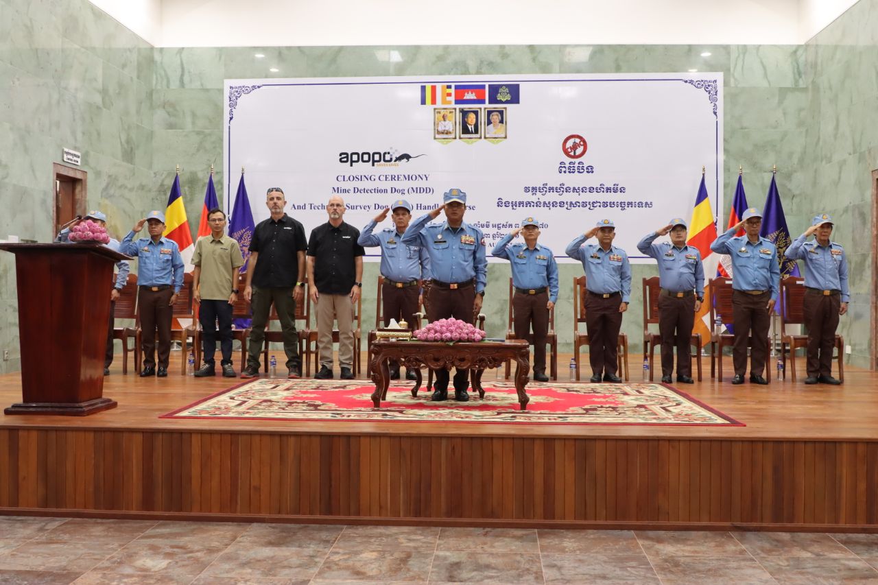 TIMA hosted the closing ceremony for the joint CMAC-APOPO Mine Detection Dog and Technical Survey Handler Training Course